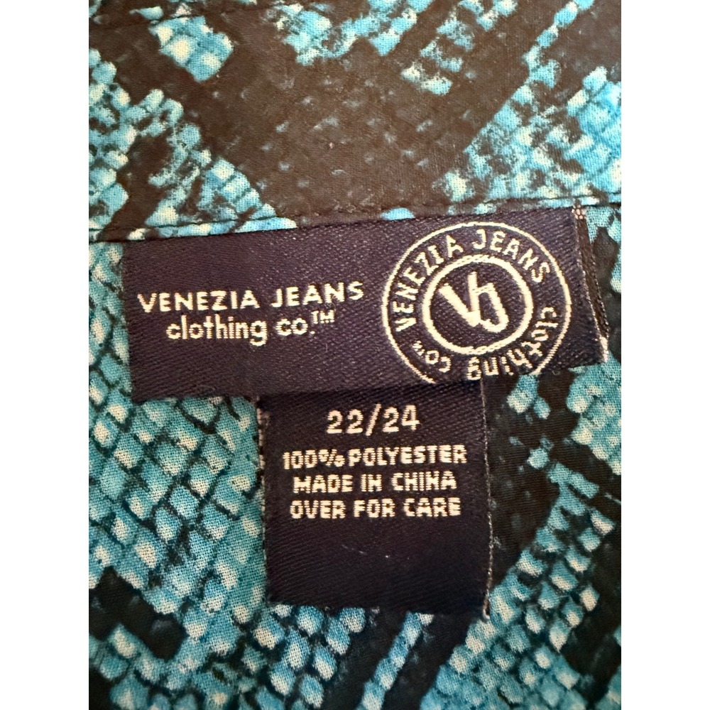 Venezia Jeans Button Down Blouse Womens 22/24 Blue Snakeskin Sheer Boho Office - Picture 5 of 6